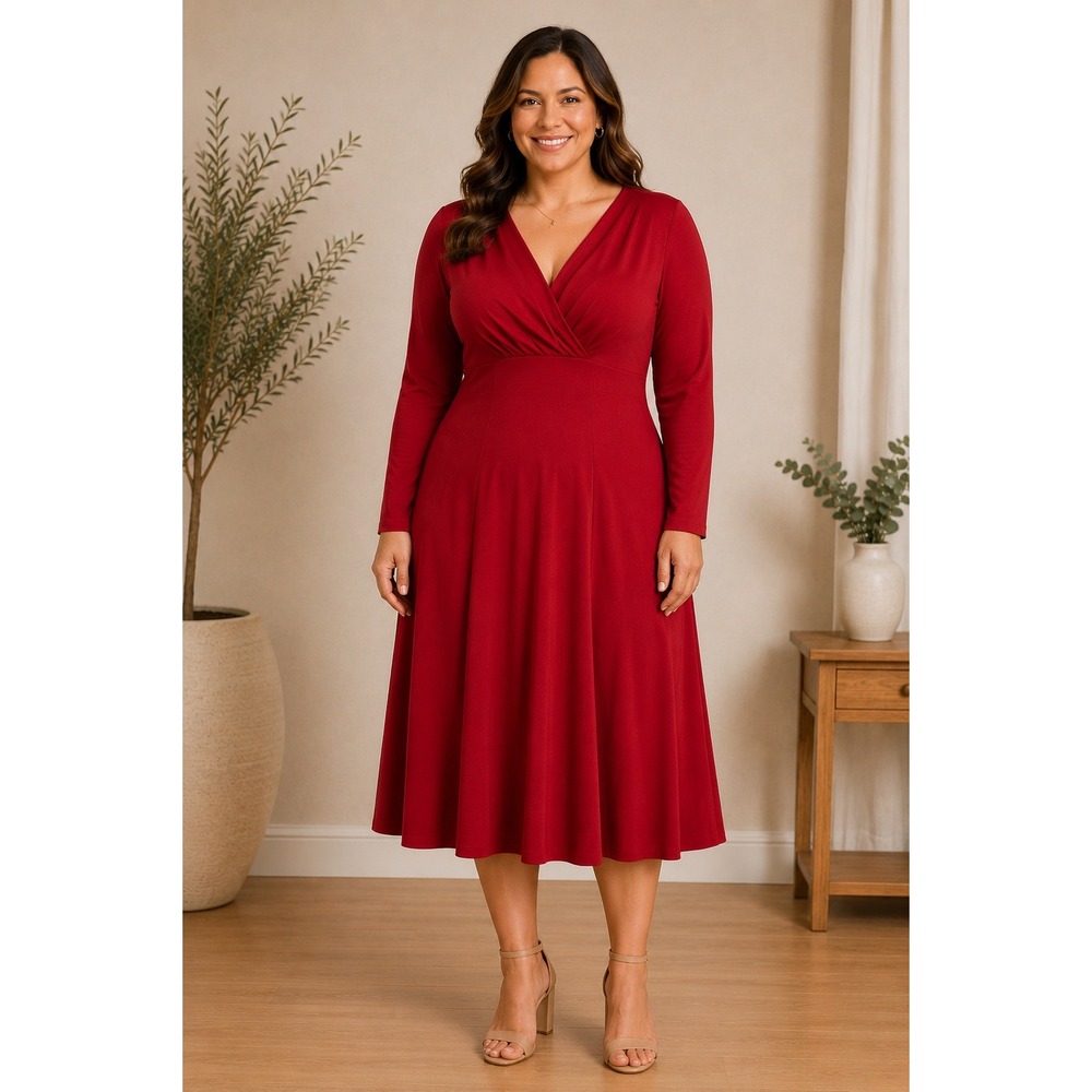 Lauren Ralph Lauren Faux Wrap Dress Women 12 Red Day To Night Cocktail Flatterin